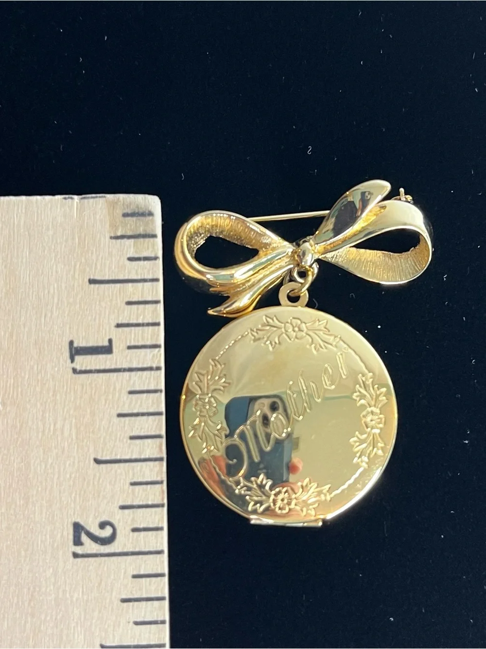 Vintage Monet Gold-tone Double Photo Bow Locket Brooch-